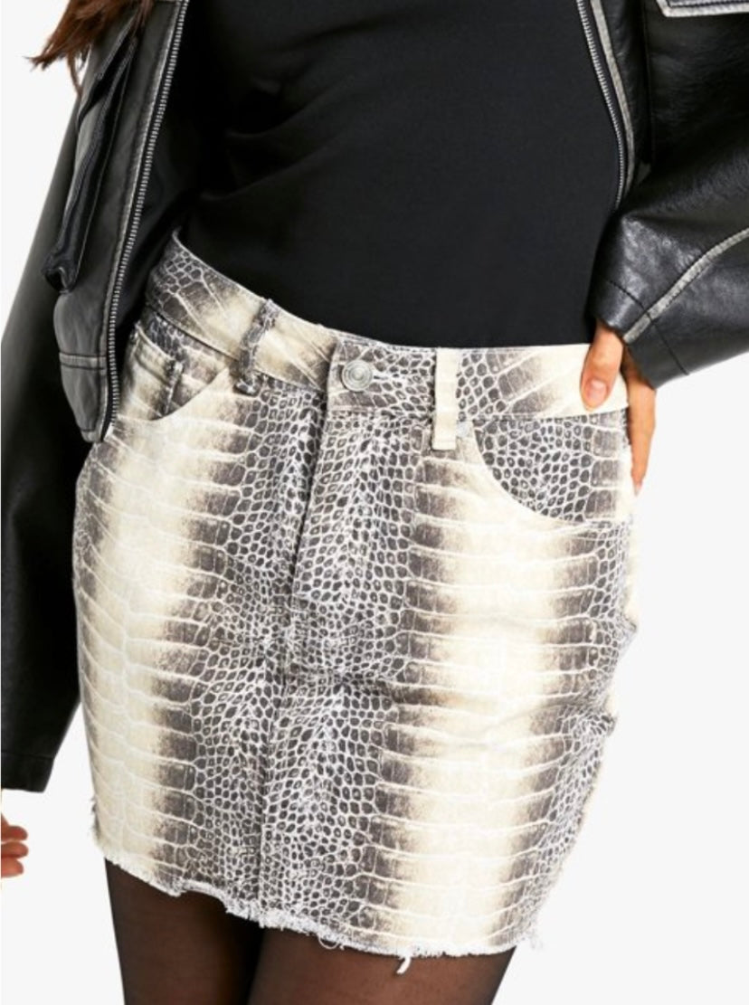 Mini Jupe Denim Print Croco - Boohoo