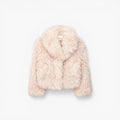 Veste courte pour femme en fausse fourrure rose pâle à poils longs avec col large - Clueless Paris