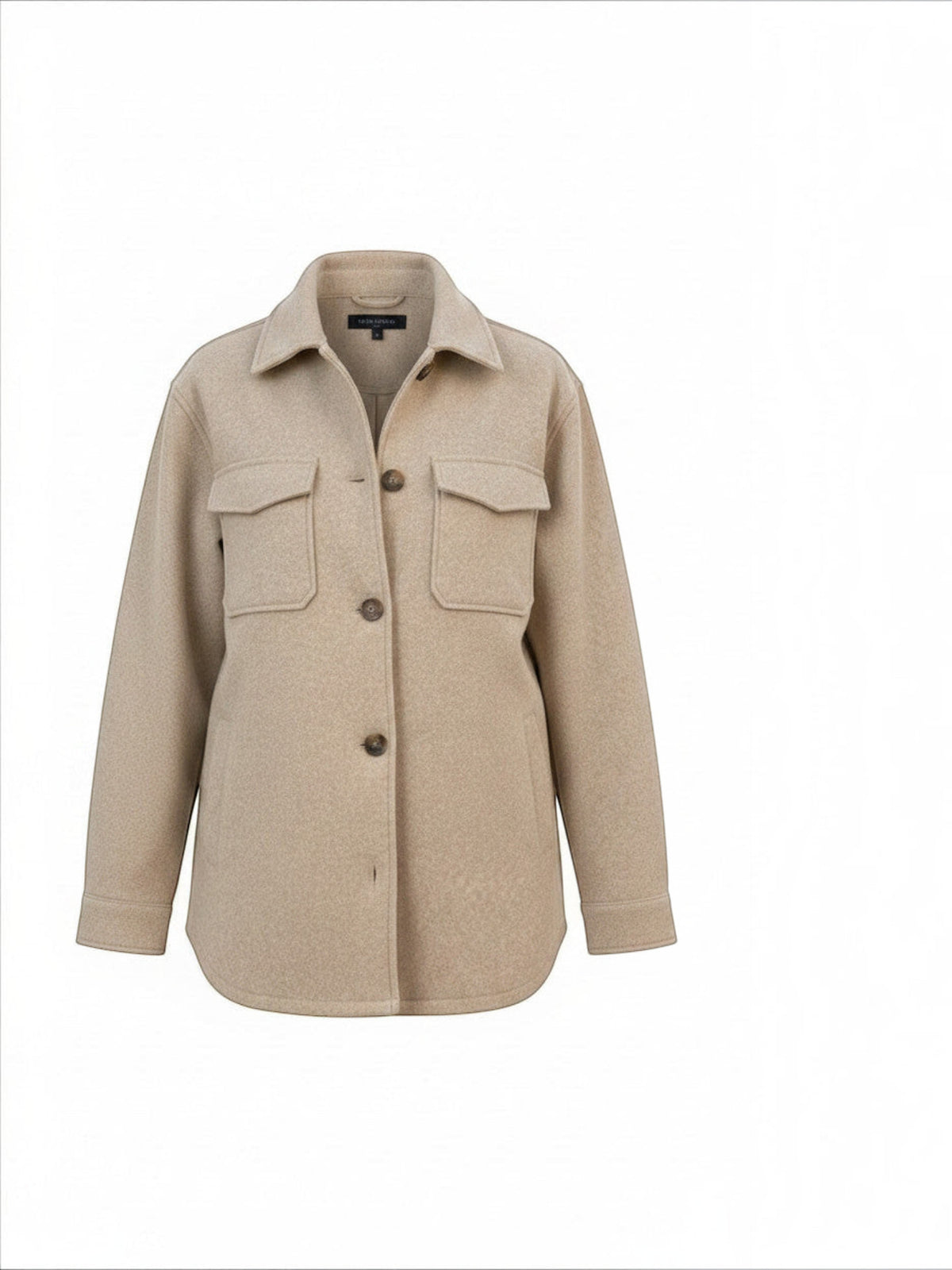 Clueless Paris beige oversized shirt jacket in soft knit fabric with chest pockets and contrasting buttons