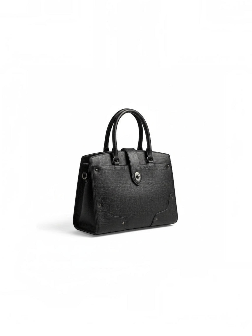 Clueless Paris black grained faux leather handbag with a top handle and a secure twist-lock closure