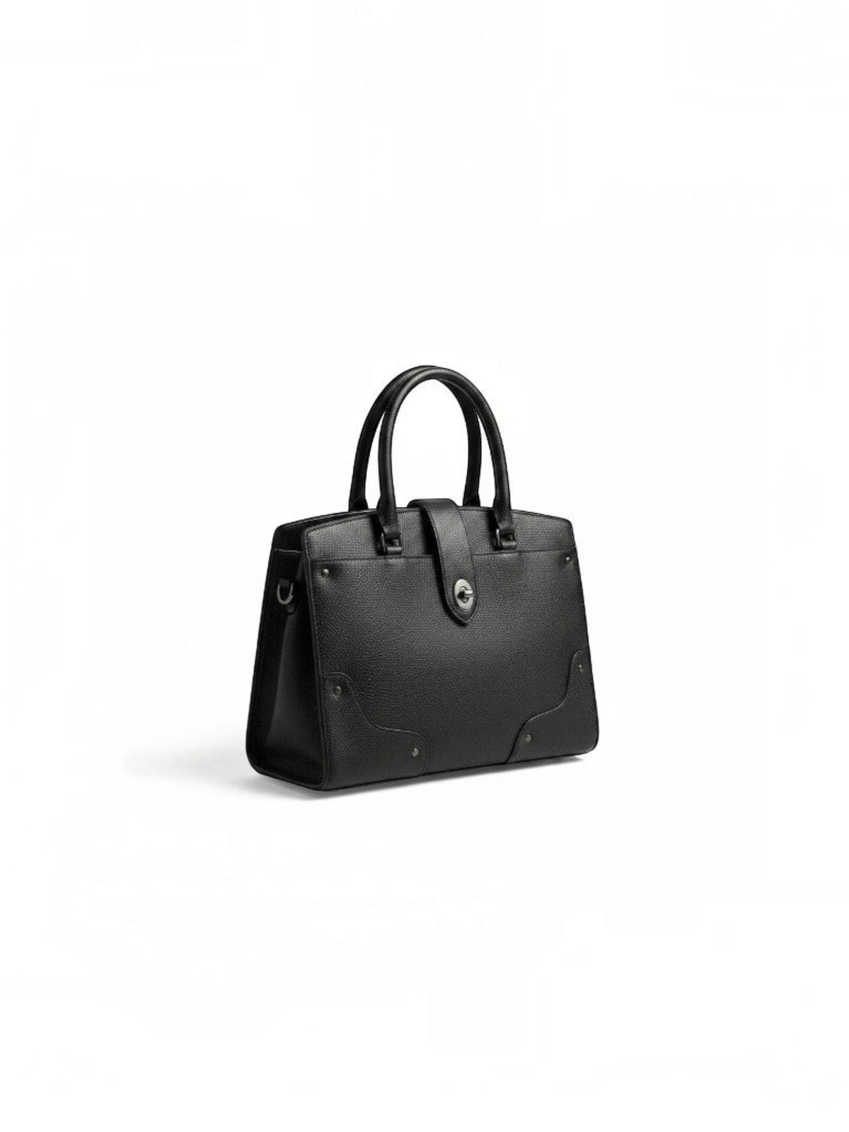 Clueless Paris black grained faux leather handbag with a top handle and a secure twist-lock closure