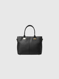 Clueless Paris black grained faux leather handbag with rigid handles and metallic clasp details