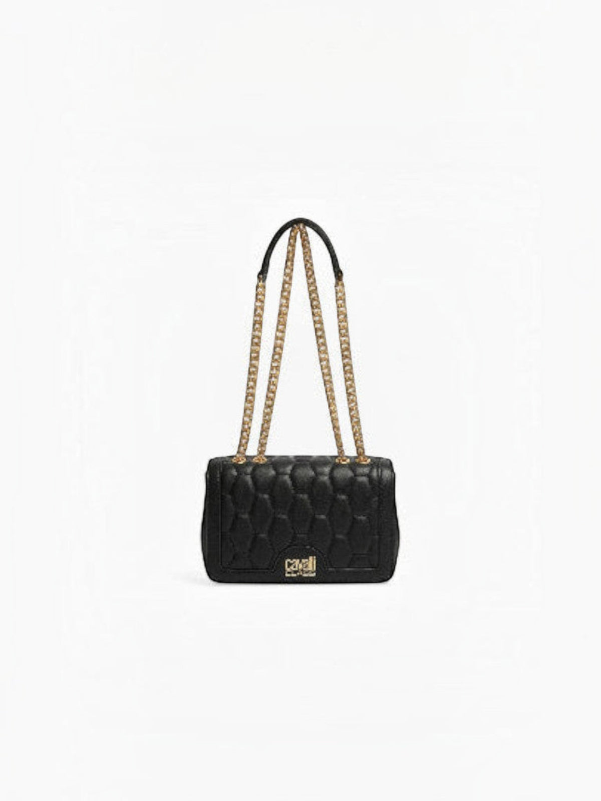 Clueless Paris black faux leather handbag with geometric quilting and gold chain shoulder straps