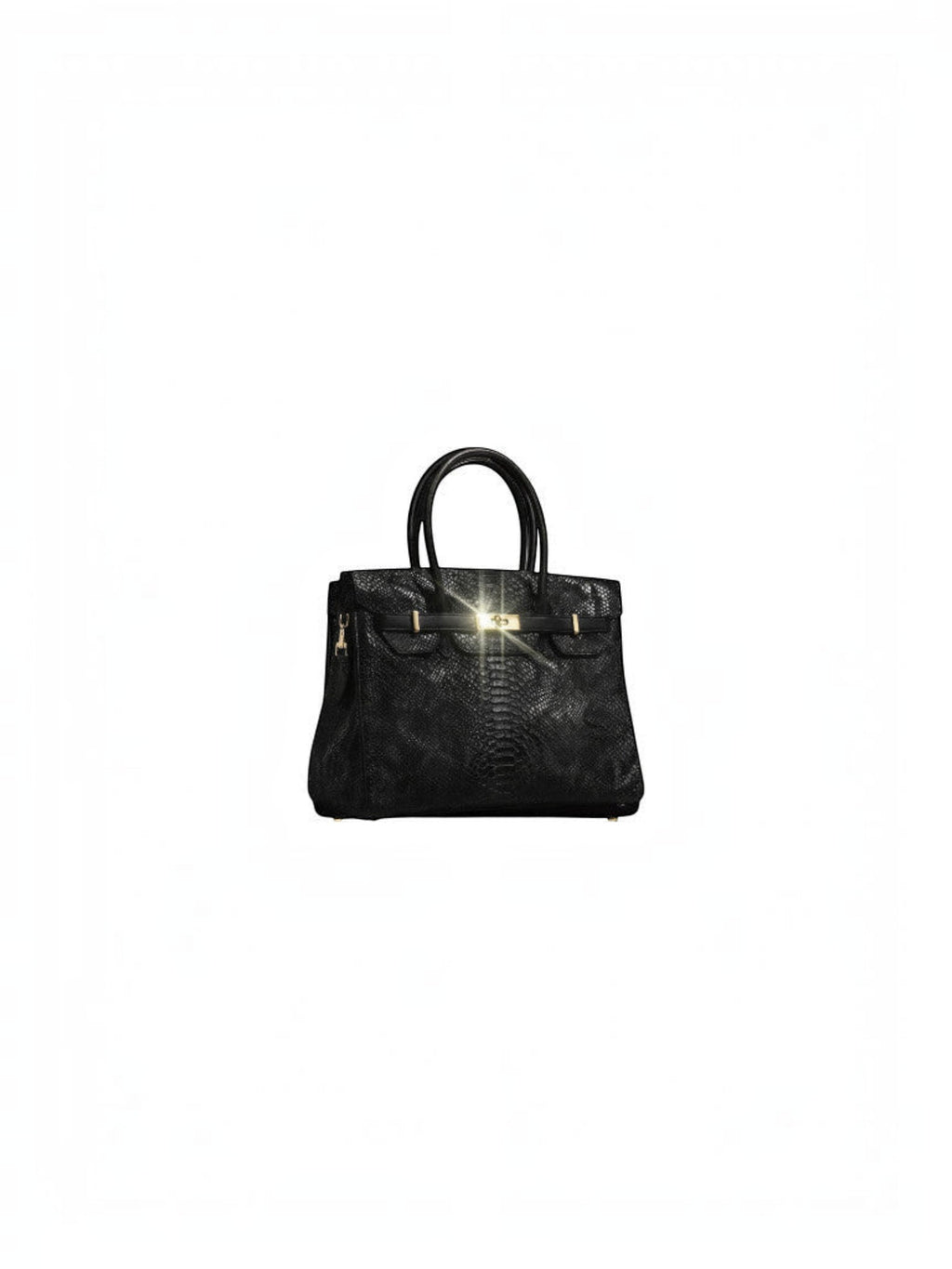 Clueless Paris The Dionne black synthetic handbag with a snakeskin texture and gold hardware detail.