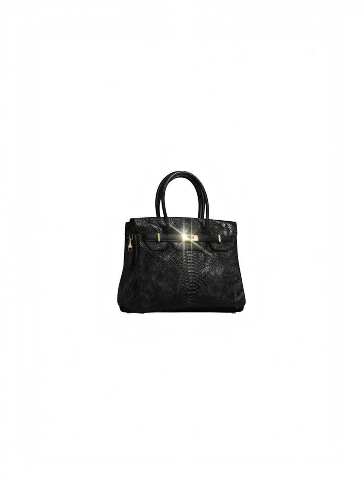 Clueless Paris The Dionne black synthetic handbag with a snakeskin texture and gold hardware detail.