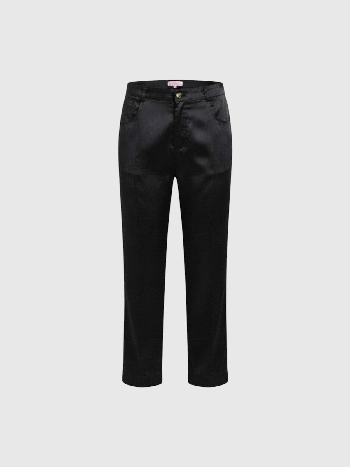 Clueless Paris black structured tailored trousers with side pockets, button closure, and a fluid cotton-blend fabric.