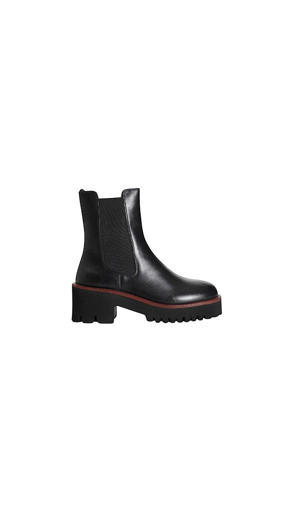 Bottines Chelsea Clueless Paris en cuir noir avec semelle crantée épaisse et empiècements élastiques latéraux