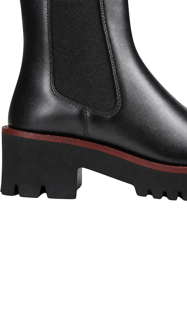 Bottines Chelsea Clueless Paris en cuir noir avec semelle crantée épaisse et détail de liseré contrastant