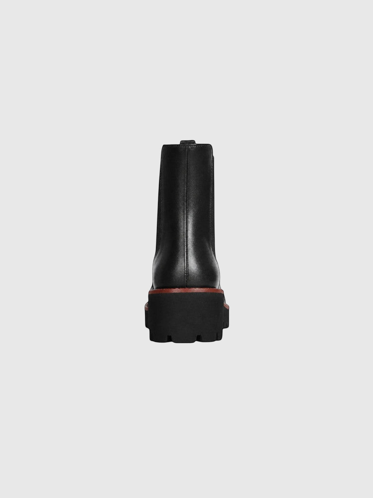 Vue arrière des bottines Chelsea Clueless Paris en cuir noir avec semelle épaisse crantée et tirant