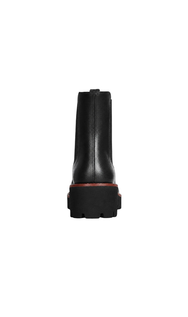 Vue arrière des bottines Chelsea Clueless Paris en cuir noir avec semelle crantée robuste et tirant pratique