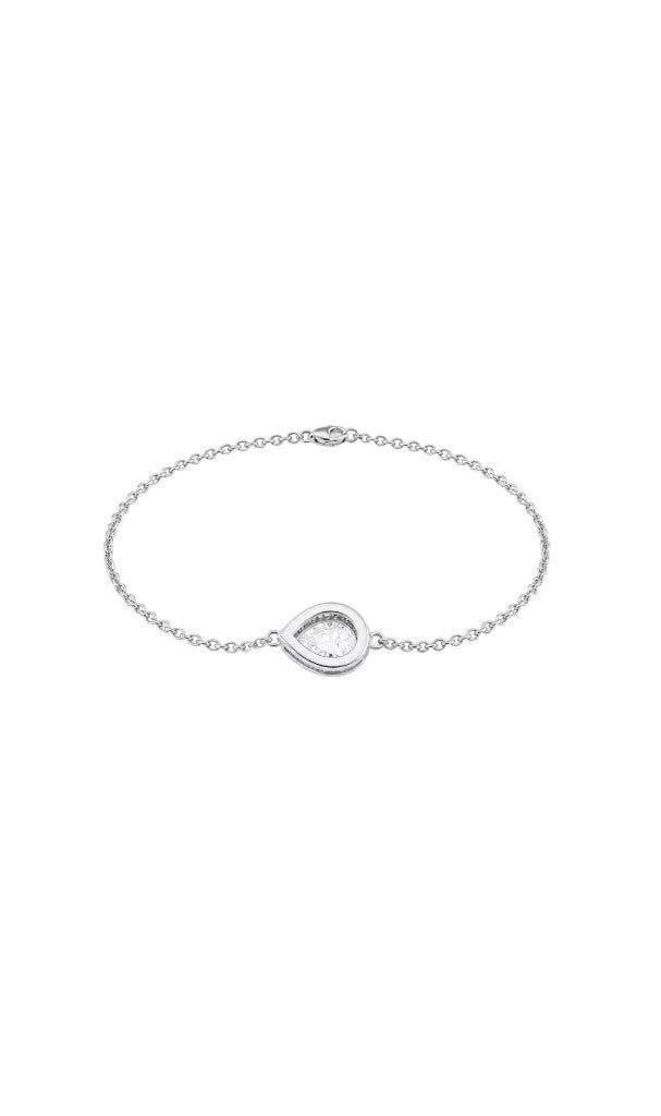 Bracelet Clueless Paris en argent avec fine chaîne et pendentif goutte serti de pierres scintillantes
