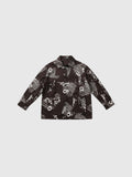 Clueless Paris long-sleeve shirt in deep brown with a white abstract graphic print, classic collar, and button front.