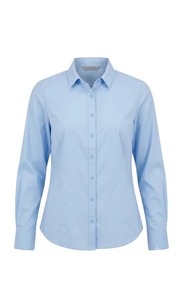 Chemise Clueless Paris pour femme en coton bleu clair, coupe ajustée avec col classique et manches longues boutonnées