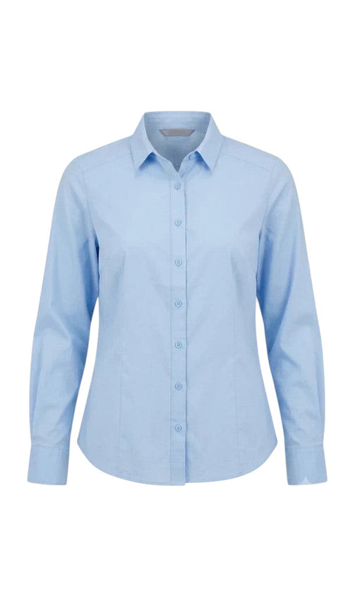 Chemise Clueless Paris pour femme en coton bleu clair, coupe ajustée avec col classique et manches longues boutonnées