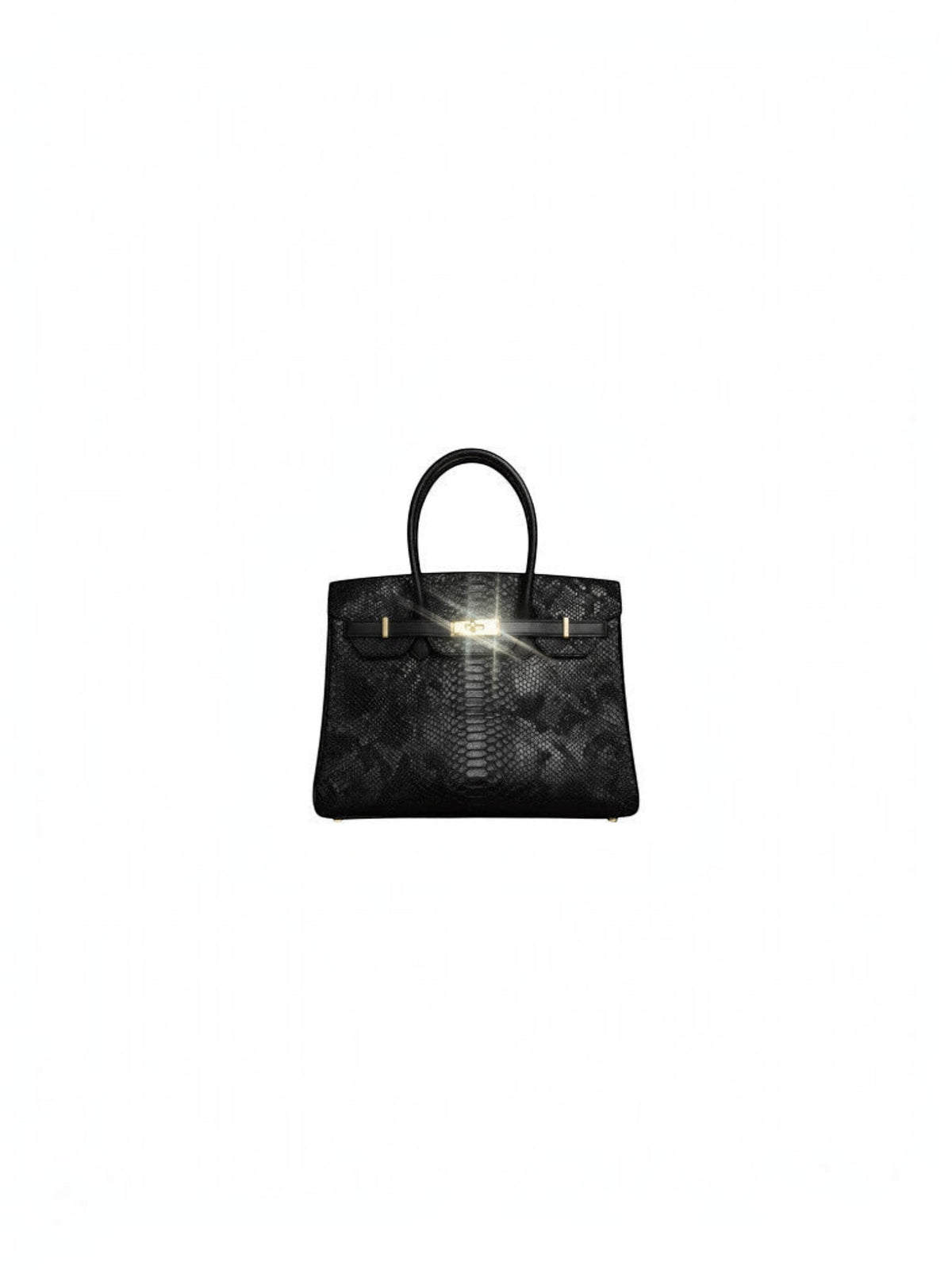 Clueless Paris The Dionne black synthetic handbag with a snakeskin texture and gold hardware details.
