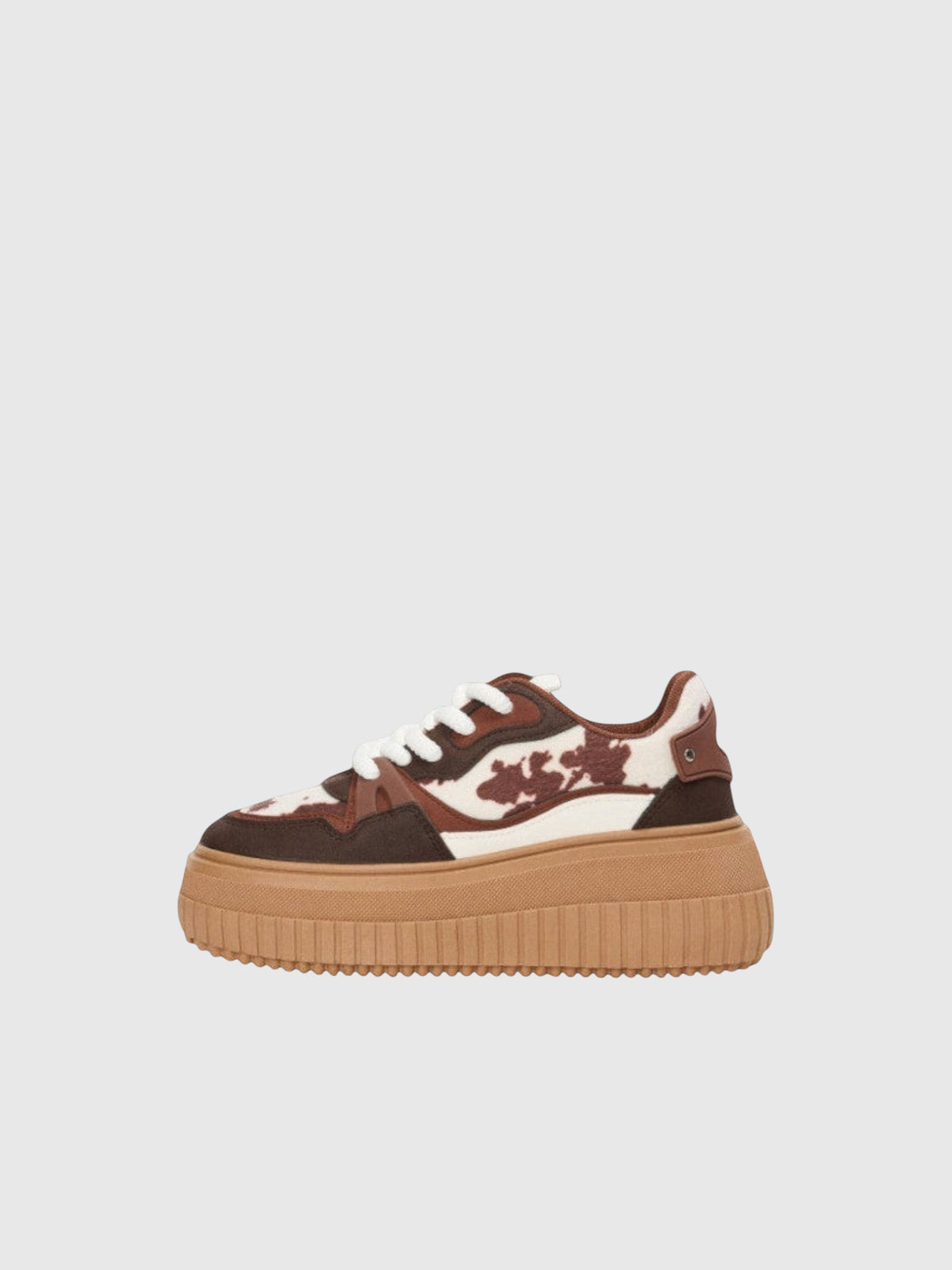 Clueless Paris even&odd platform sneakers in chocolate brown with textured animal print and thick lugged sole.