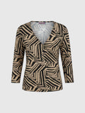 Clueless Paris long sleeve bodysuit in beige and black with a V-neck and bold geometric print in viscose blend