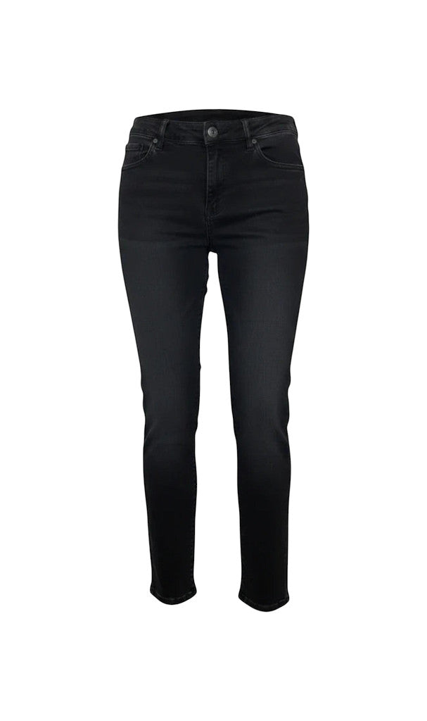 Jean ajusté noir Clueless Paris pour femme en denim extensible avec fermeture classique et poches fonctionnelles