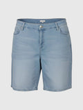 Clueless Paris light blue faded denim shorts with a fitted cut, button closure, and functional pockets.