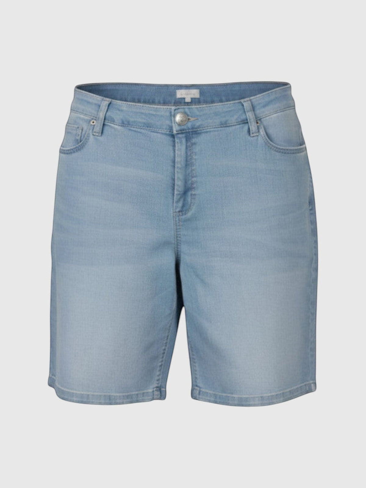 Clueless Paris light blue faded denim shorts with a fitted cut, button closure, and functional pockets.