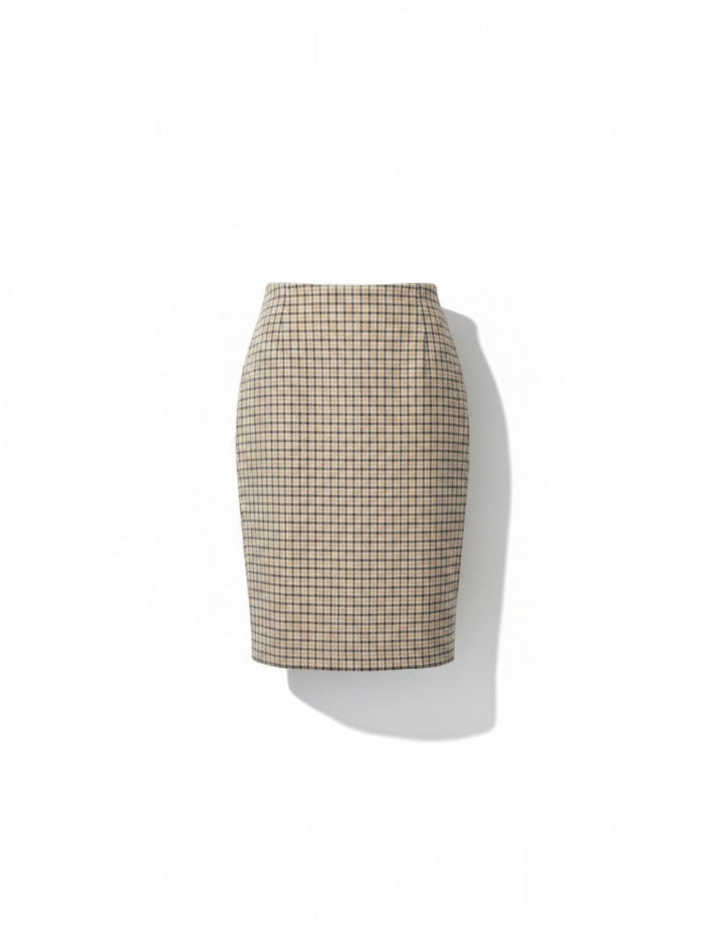 Clueless Paris midi straight skirt in a neutral plaid pattern with a structured fit and side slit