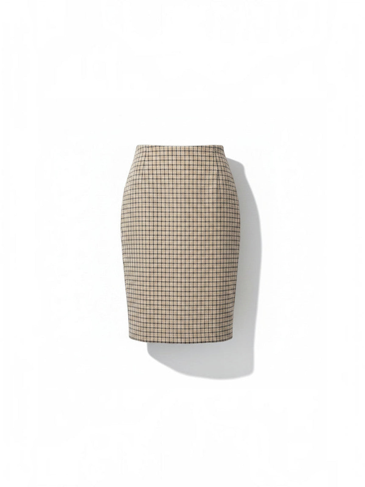 Clueless Paris midi straight skirt in a neutral plaid pattern with a structured fit and side slit
