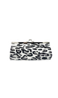 Pochette de soirée Clueless Paris à motif léopard noir et blanc avec fermoir métallique argenté style rétro