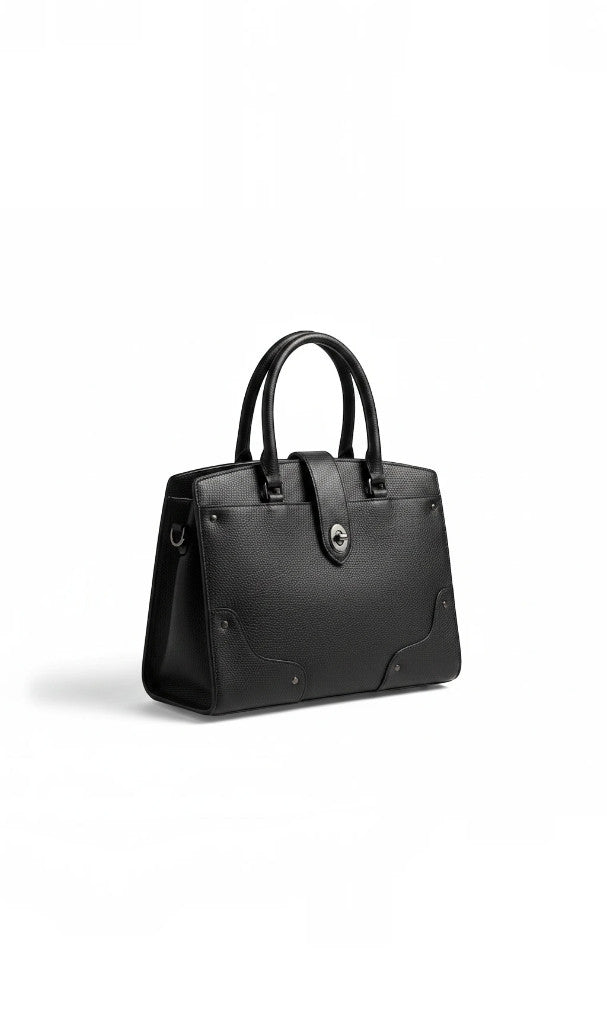 Sac à main Clueless Paris structuré en cuir grainé noir avec fermoir métallique raffiné et poignées robustes