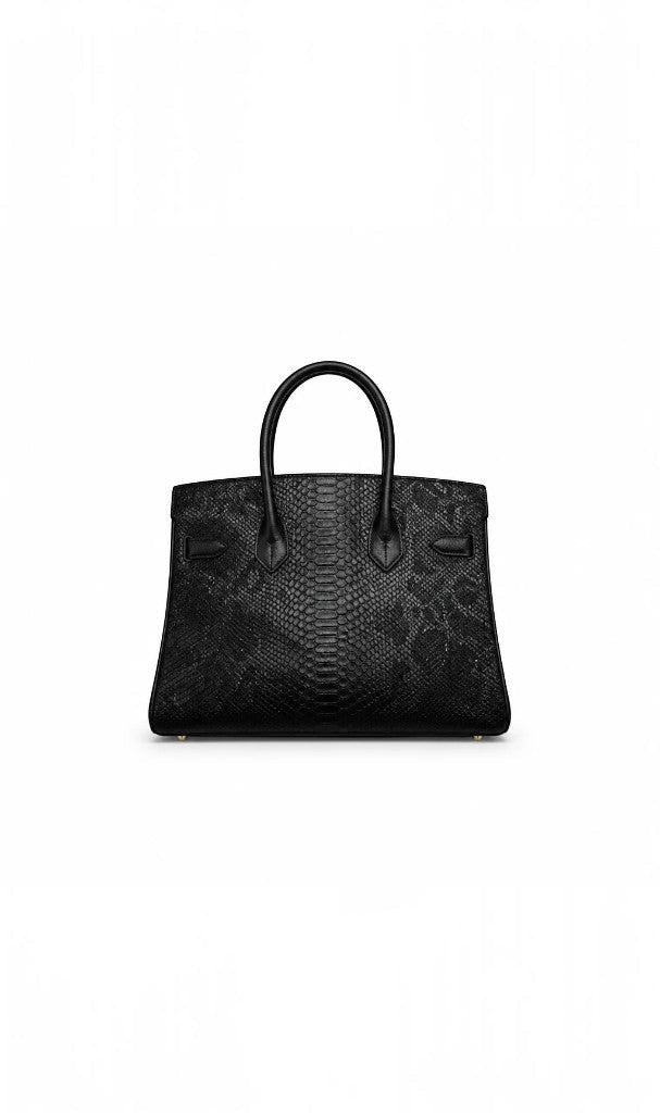 Sac à main Clueless Paris noir en cuir texturé façon serpent avec anses rigides et silhouette structurée élégante