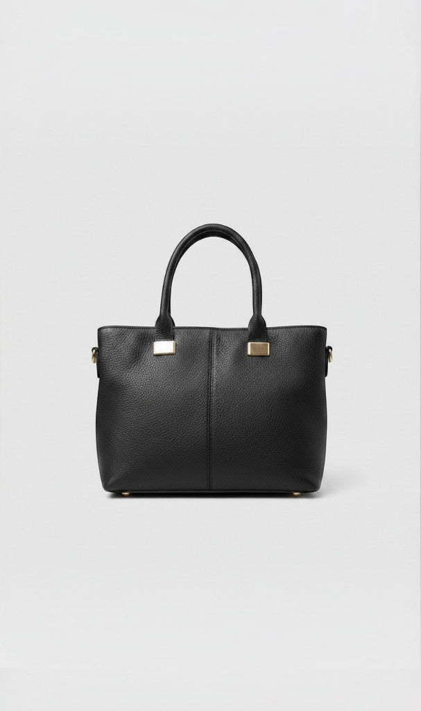 Sac à main Clueless Paris noir en cuir synthétique grainé avec anses robustes et détails métalliques dorés
