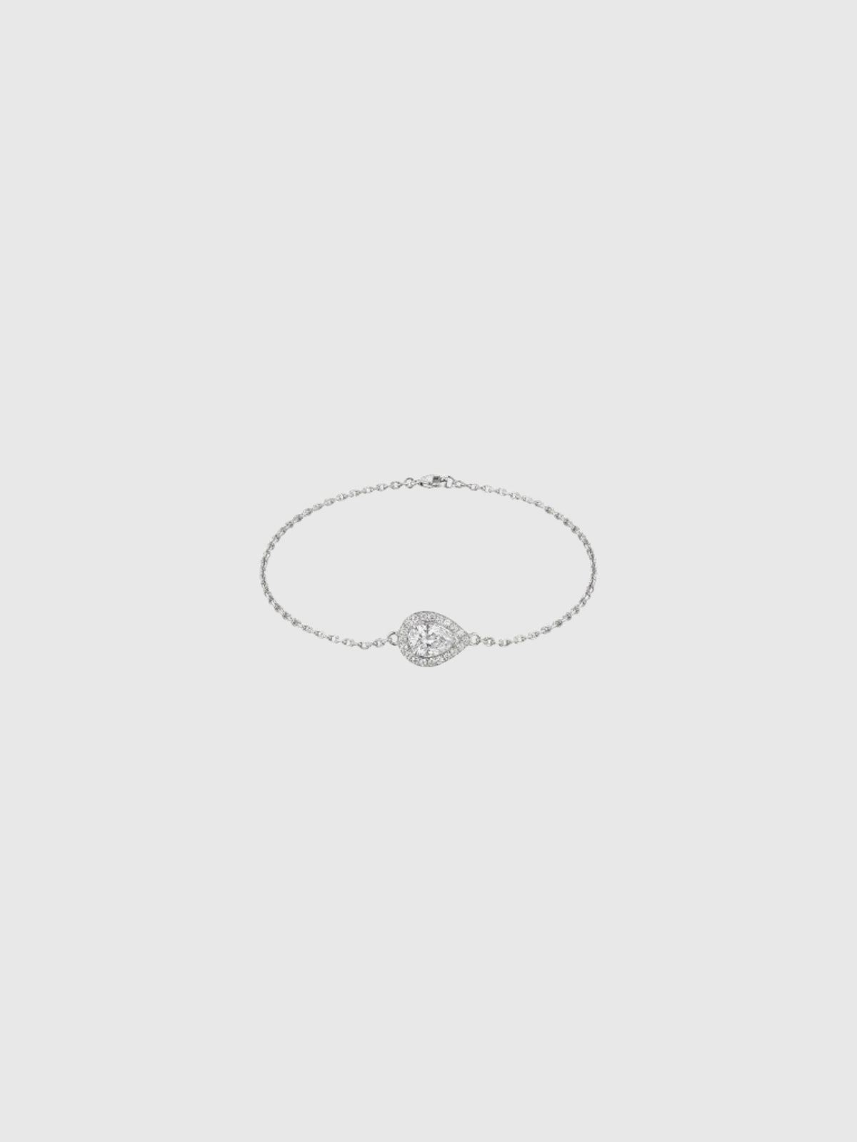 Clueless Paris silver chain bracelet featuring a teardrop-shaped cubic zirconia pendant with a halo setting.