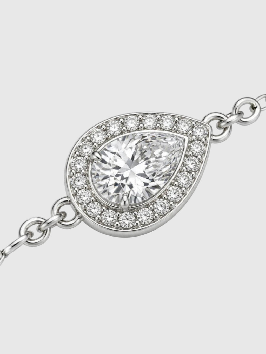 Clueless Paris 925 silver chain bracelet featuring a teardrop-shaped cubic zirconia pendant with a halo setting.