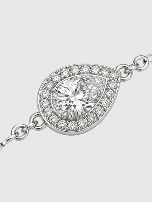 Clueless Paris 925 silver chain bracelet featuring a teardrop-shaped cubic zirconia pendant with a halo setting.