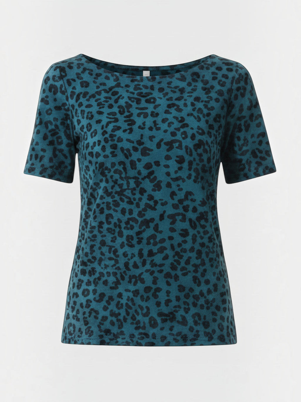 Clueless Paris teal leopard print t-shirt with a fluid fit made from a polyester and elastane blend