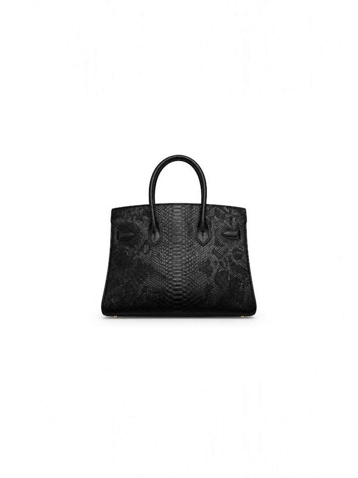 Clueless Paris The Dionne black synthetic handbag with a textured snakeskin effect and structured top handles.