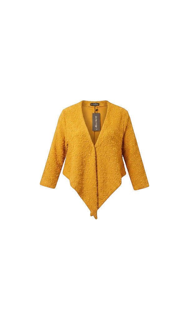 Veste courte Clueless Paris texturée couleur moutarde avec pan asymétrique et coupe structurée sans fermeture
