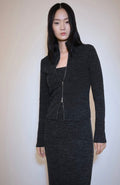 Veste courte zippée MANGO en maille texturée anthracite avec col montant et double zip argenté