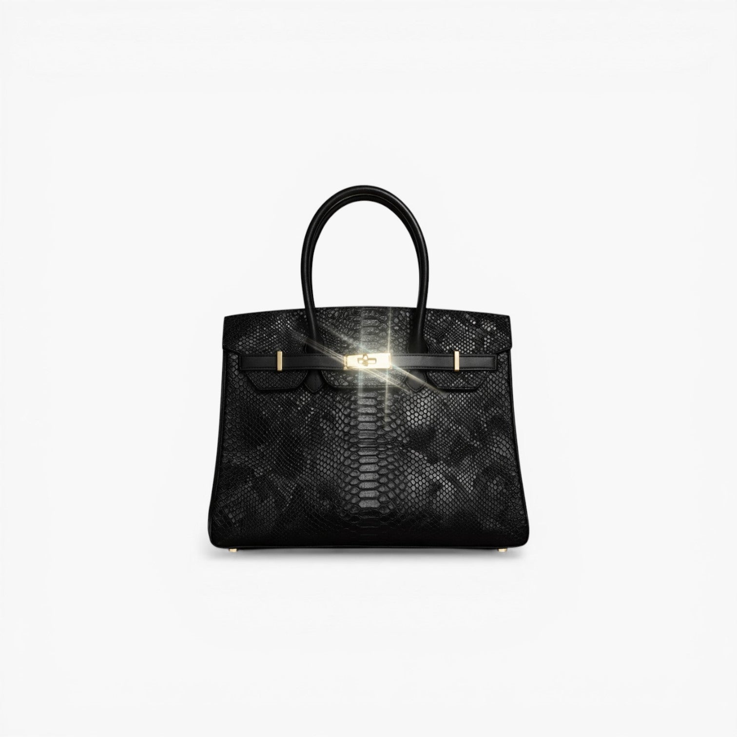 Sac de luxe "The Dionne" noir effet serpent python avec détails dorés et poignées rigides - Clueless Paris