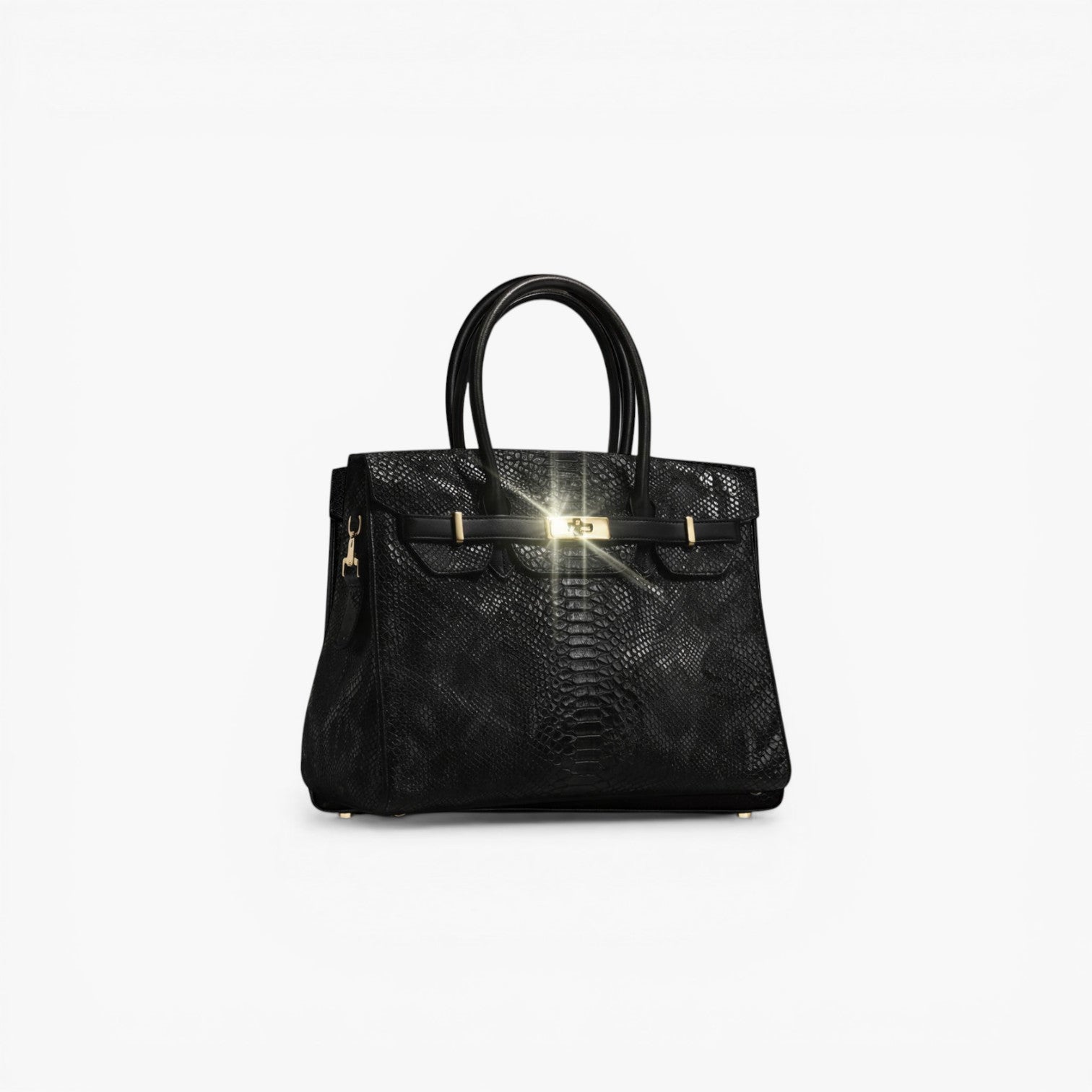 Sac de luxe "The Dionne" noir effet serpent python avec détails dorés et poignées rigides - Clueless Paris